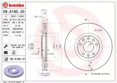 09.A185.20 BREMBO Тормозной диск
