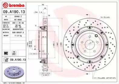 09.A190.13 BREMBO Тормозной диск