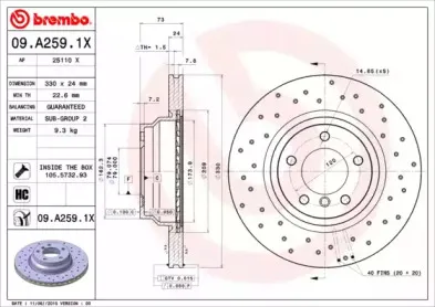 09.A259.1X BREMBO Тормозной диск