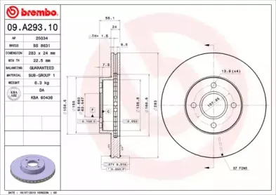 09.A293.10 BREMBO Тормозной диск