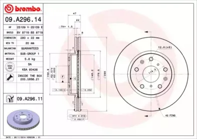 09.A296.14 BREMBO Тормозной диск
