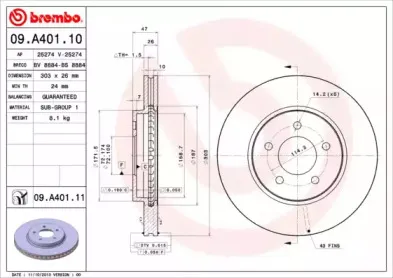 09.A401.11 BREMBO Тормозной диск