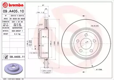 09.A405.11 BREMBO Тормозной диск