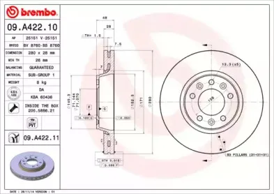 09.A422.10 BREMBO Тормозной диск