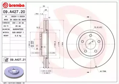 09.A427.21 BREMBO Тормозной диск