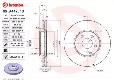 09.A447.11 BREMBO Тормозной диск