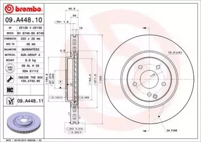 09.A448.10 BREMBO Тормозной диск