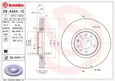 09.A454.11 BREMBO Тормозной диск