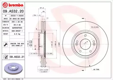 09.A532.21 BREMBO Тормозной диск