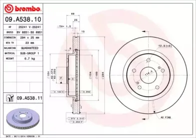 09.A538.11 BREMBO Тормозной диск