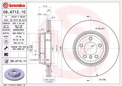 09.A712.11 BREMBO Тормозной диск
