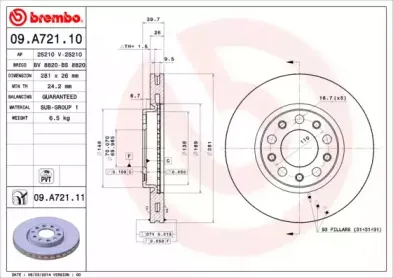 09.A721.10 BREMBO Тормозной диск
