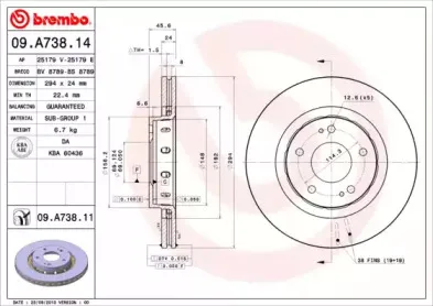 09.A738.14 BREMBO Тормозной диск