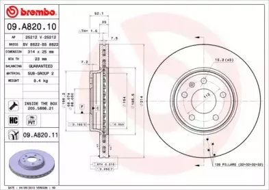 09.A820.11 BREMBO Тормозной диск