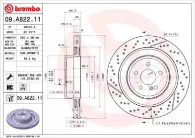 09.A822.11 BREMBO Тормозной диск