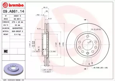 09.A861.14 BREMBO Тормозной диск