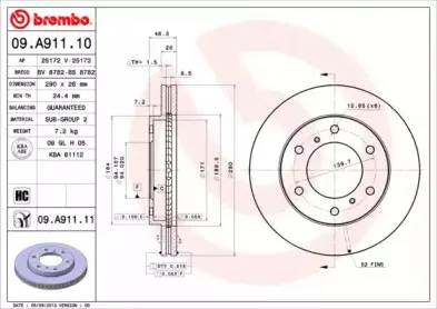 09.A911.11 BREMBO Тормозной диск