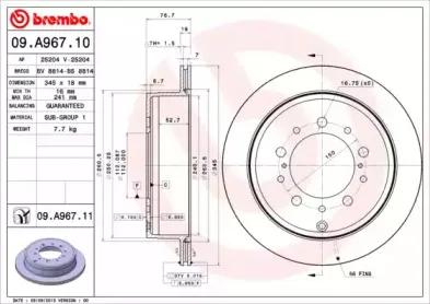 09.A967.11 BREMBO Тормозной диск