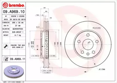 09.A969.10 BREMBO Тормозной диск