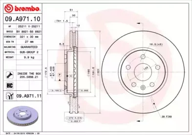 09.A971.11 BREMBO Тормозной диск