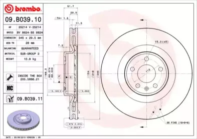 09.B039.10 BREMBO Тормозной диск