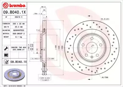 09.B040.1X BREMBO Тормозной диск