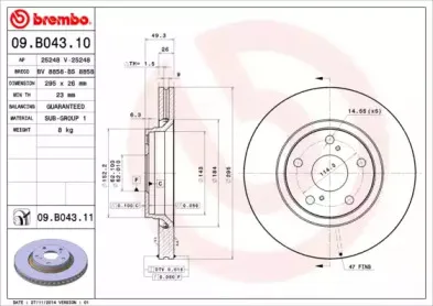 09.B043.10 BREMBO Тормозной диск