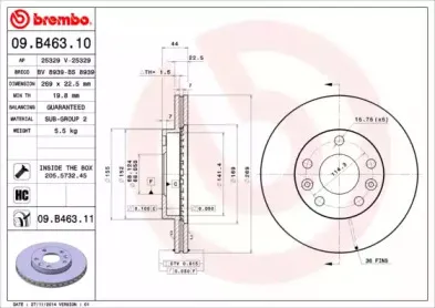 09.B463.10 BREMBO Тормозной диск