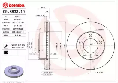 09.B633.10 BREMBO Тормозной диск