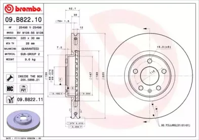 09.B822.10 BREMBO Тормозной диск