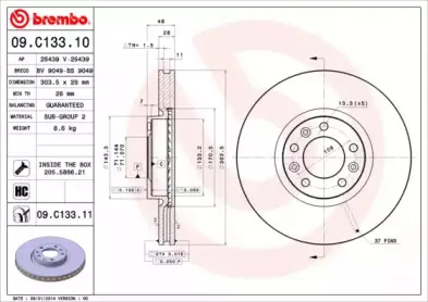 09.C133.11 BREMBO Тормозной диск