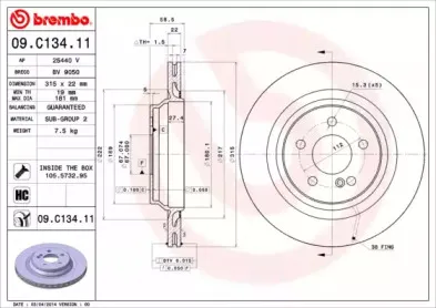 09.C134.11 BREMBO Тормозной диск