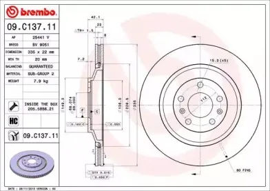 09.C137.11 BREMBO Тормозной диск