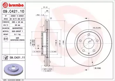 09.C421.11 BREMBO Тормозной диск