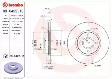 09.C422.11 BREMBO Тормозной диск