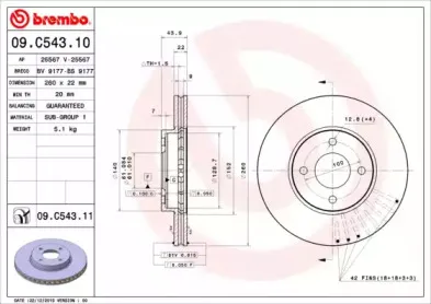 09.C543.11 BREMBO Тормозной диск