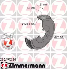 230.1912.20 ZIMMERMANN Тормозной барабан